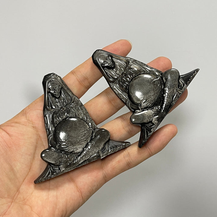 Natural Crystal Silver Obsidian Mother Earth Carving