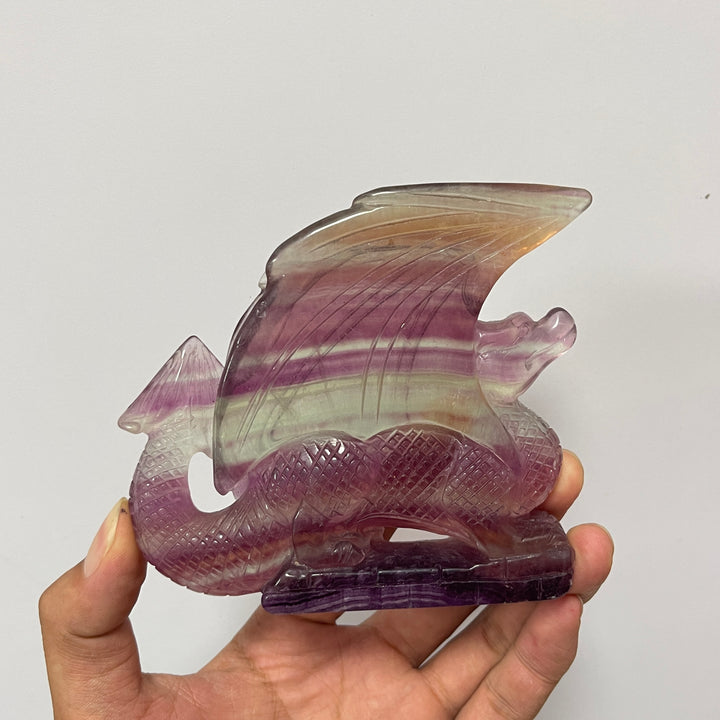 Unique,A Slightly Imperfect Natural Fluorite Winged Dragon Carving