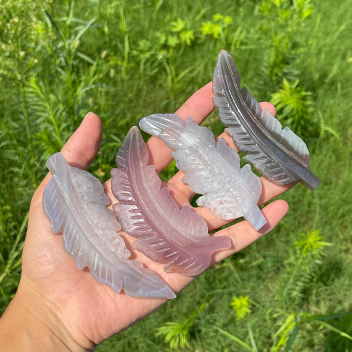 Natural Crystal Agate Feather Carving