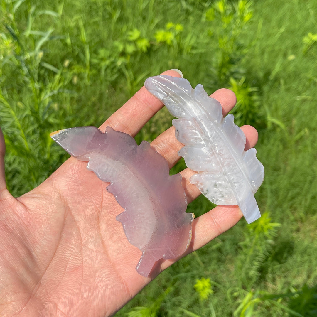 Natural Crystal Agate Feather Carving