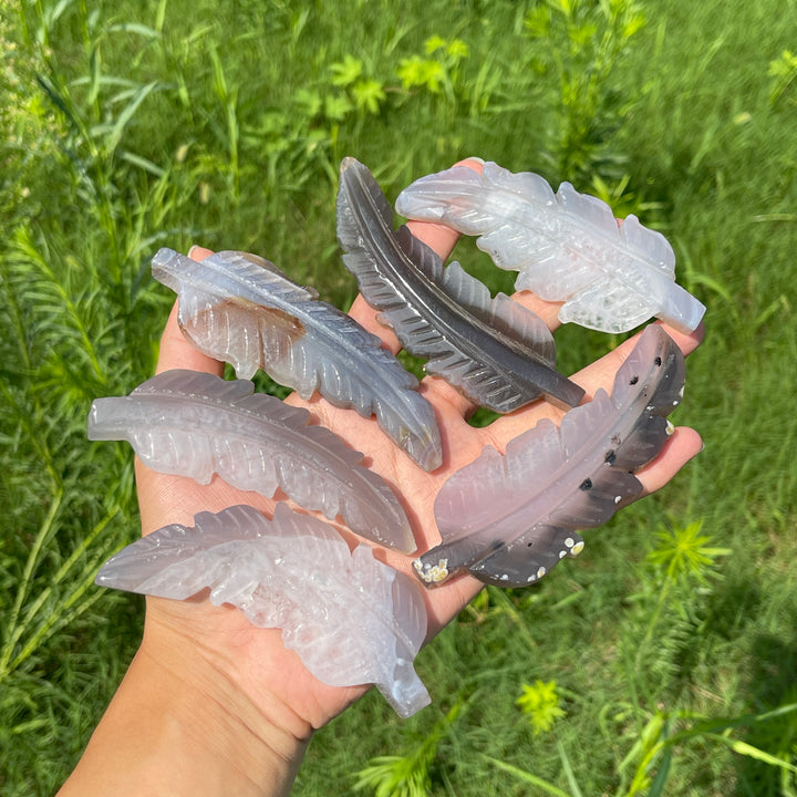 Natural Crystal Agate Feather Carving