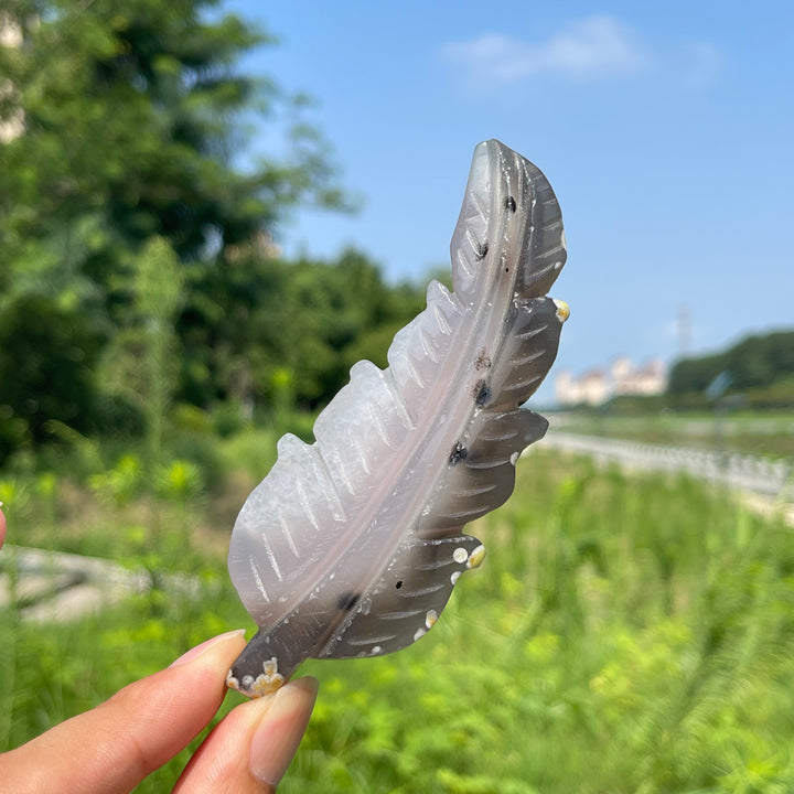 Natural Crystal Agate Feather Carving