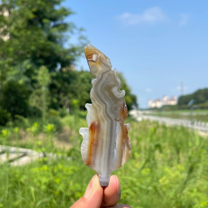 Natural Crystal Agate Feather Carving