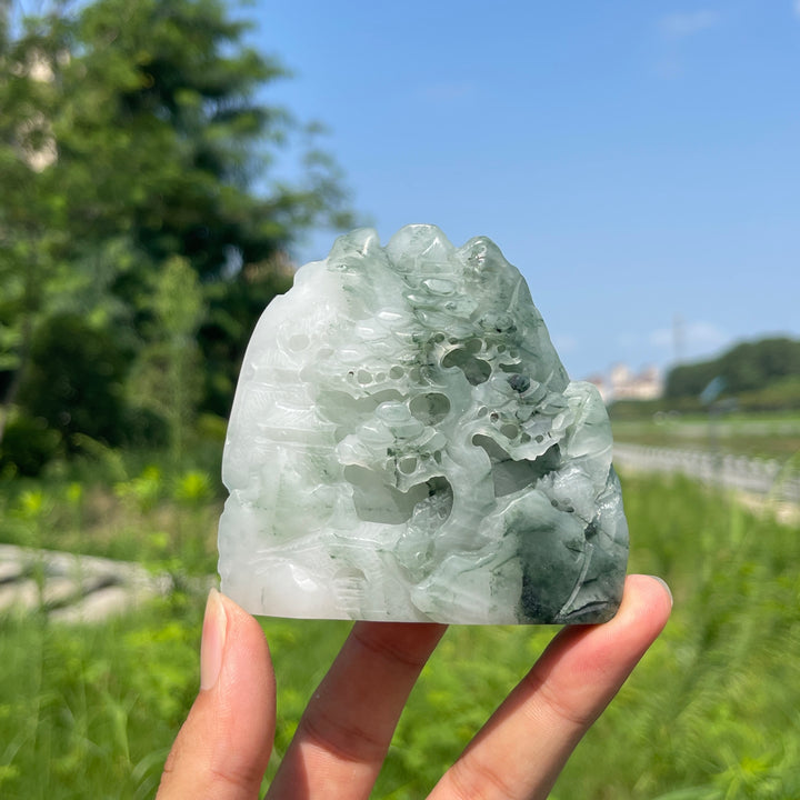 Unique,Natural African Green Jade Crystal Landscape Carving