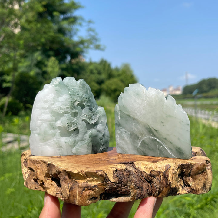 Unique,Natural African Green Jade Crystal Landscape Carving