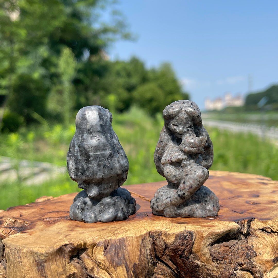 Natural Crystal Mermaid Holding Nine-Tailed Fox Carving