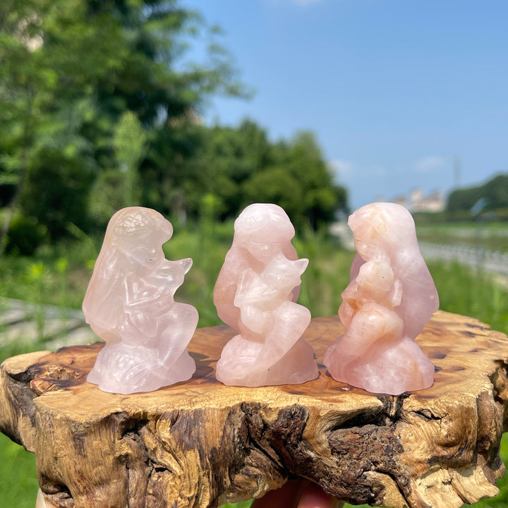Natural Crystal Mermaid Holding Nine-Tailed Fox Carving