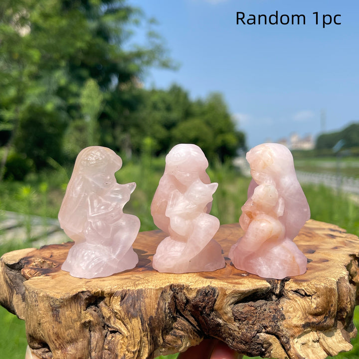 Natural Crystal Mermaid Holding Nine-Tailed Fox Carving