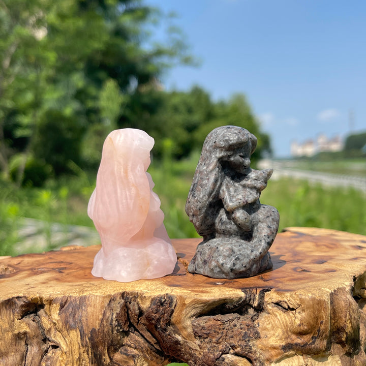 Natural Crystal Mermaid Holding Nine-Tailed Fox Carving