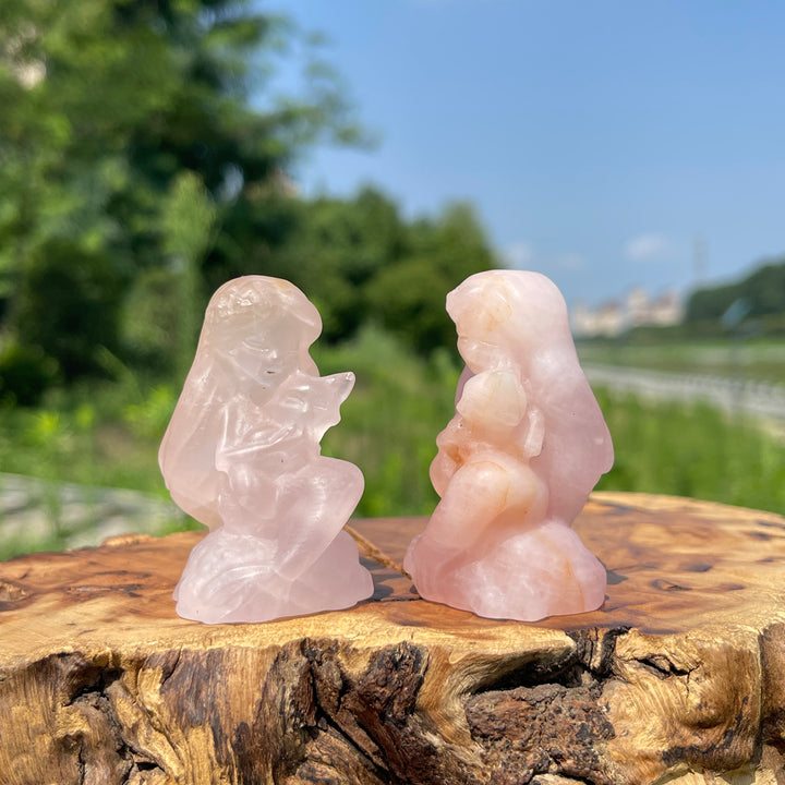 Natural Crystal Mermaid Holding Nine-Tailed Fox Carving