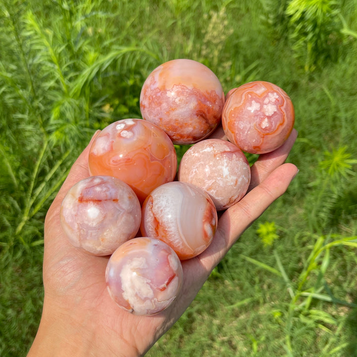 Natural Round Pink Flower Agate Crystal Sphere