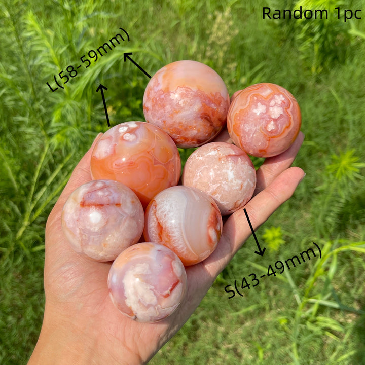 Natural Round Pink Flower Agate Crystal Sphere