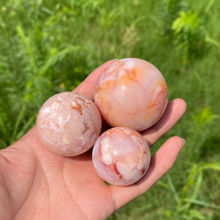 Natural Round Pink Flower Agate Crystal Sphere