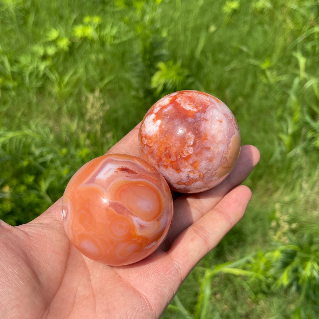 Natural Round Pink Flower Agate Crystal Sphere