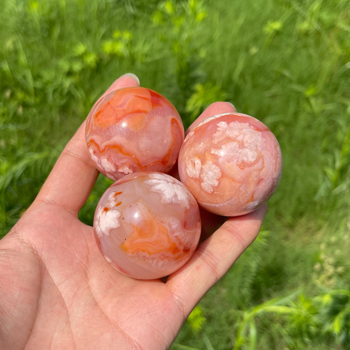 Natural Round Pink Flower Agate Crystal Sphere