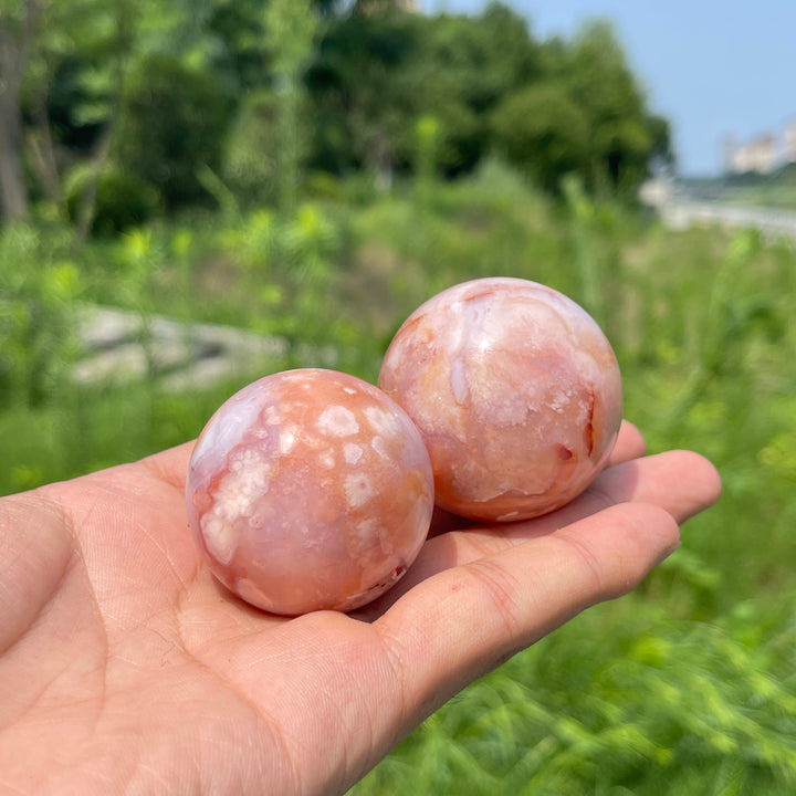 Natural Round Pink Flower Agate Crystal Sphere