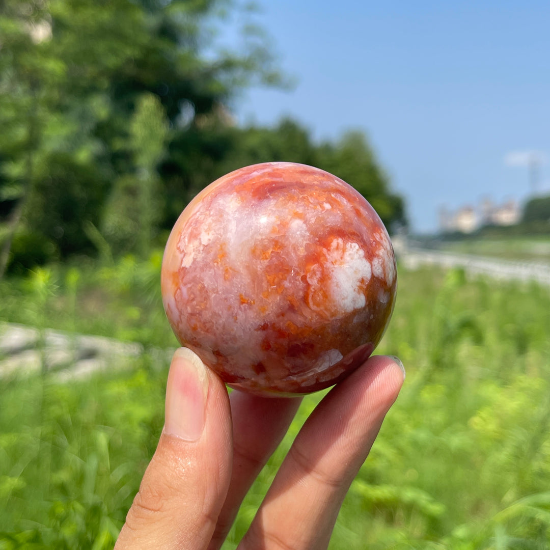 Natural Round Pink Flower Agate Crystal Sphere