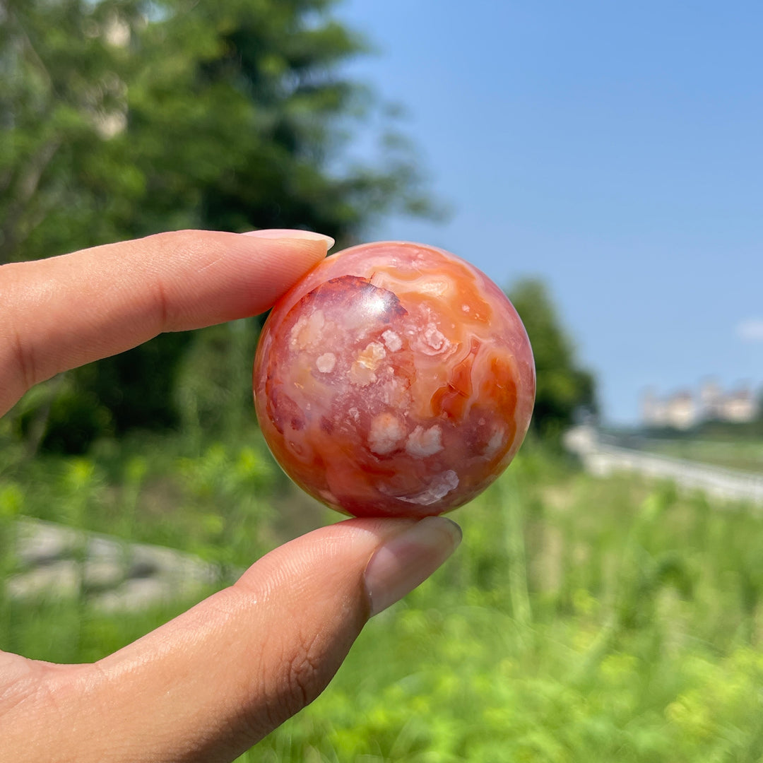 Natural Round Pink Flower Agate Crystal Sphere