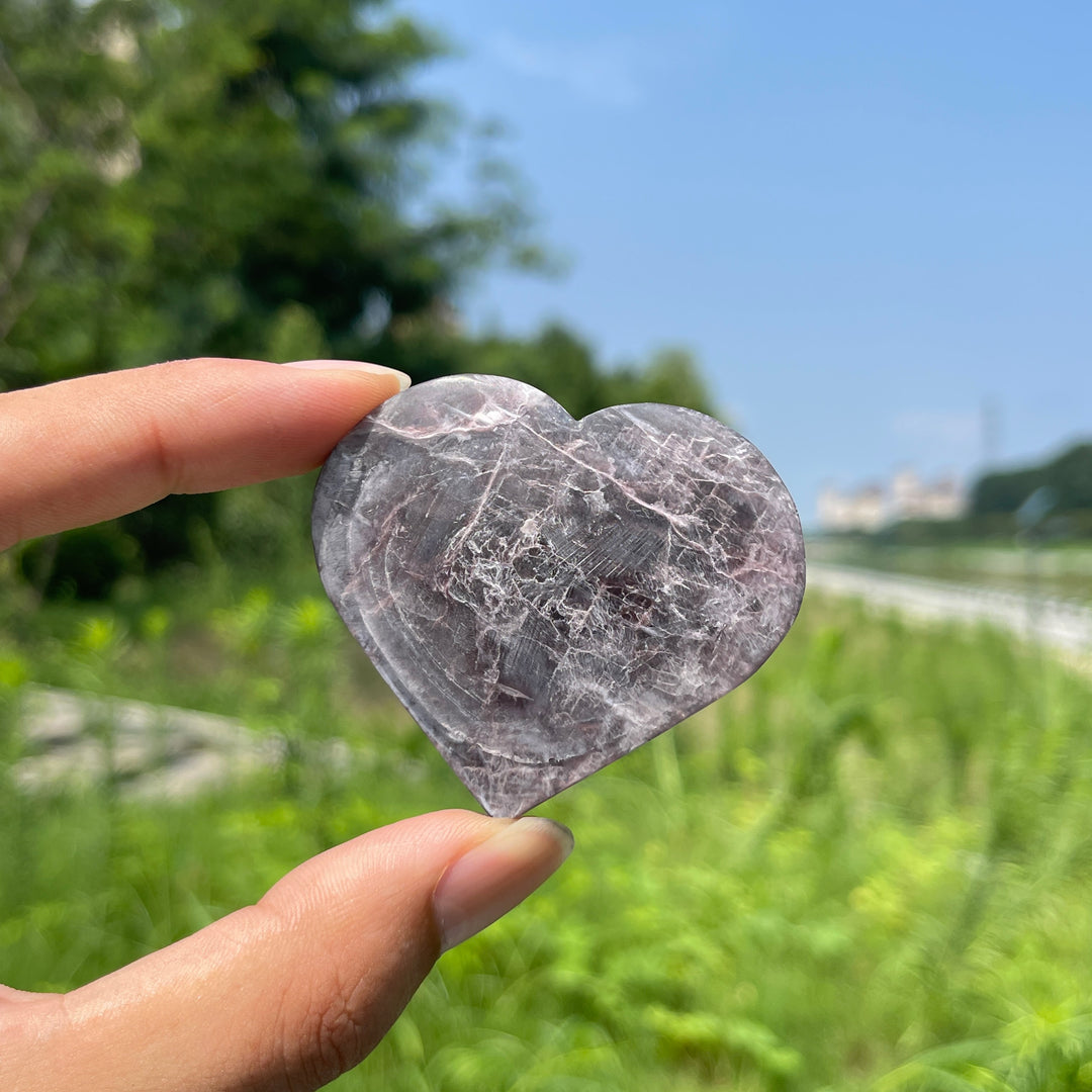Natural Crystal Lepidolite Heart Carving