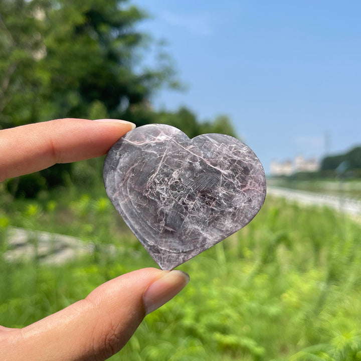 Natural Crystal Lepidolite Heart Carving