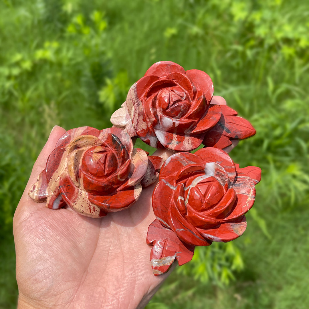 Unique,Natural Crystal Red Jasper Peony Blossom Carving