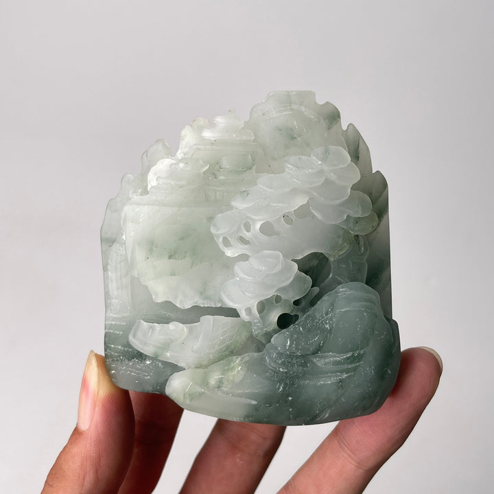 Unique,Natural African Green Jade Crystal Landscape Carving