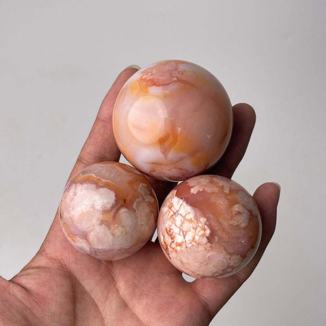 Natural Round Pink Flower Agate Crystal Sphere