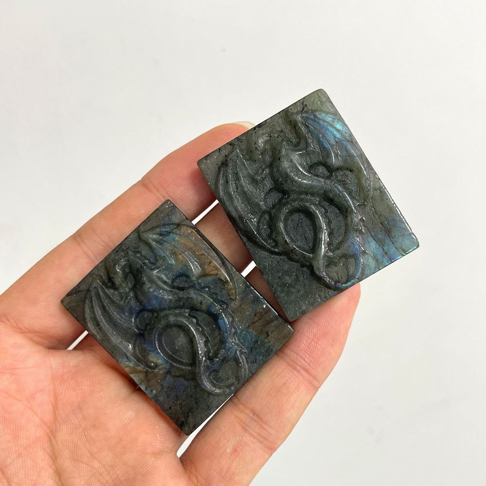 A Slightly Imperfect Natural Crystal Carving Labradorite Dragon Plaque
