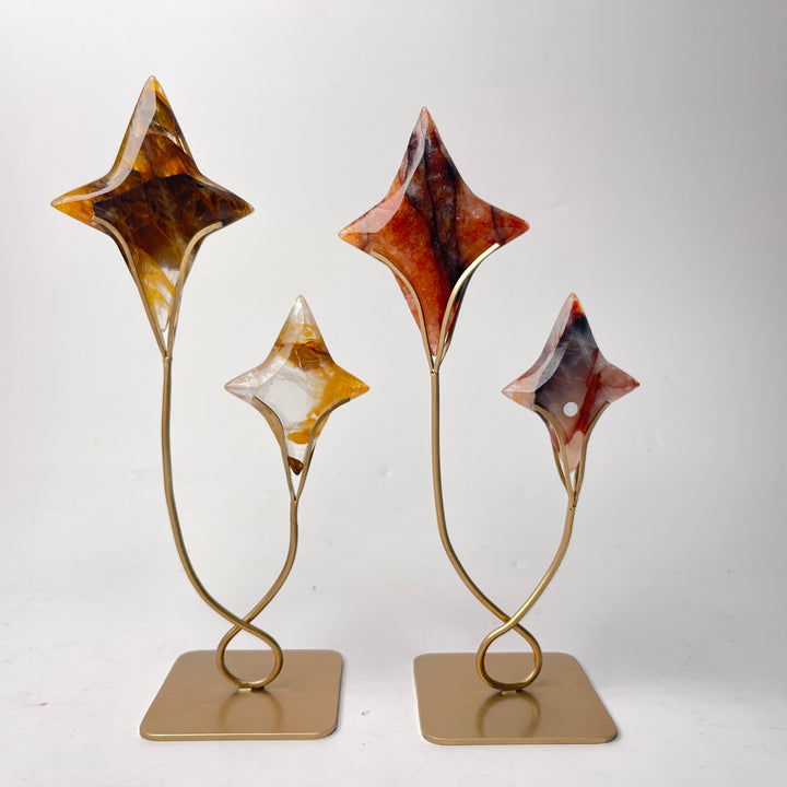 Unique,A Slightly Imperfect Natural Crystal Twin Star Carving With Stand