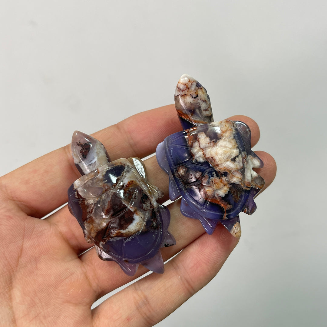 Natural Cute Blue Flower Agate Crystal Sea Turtle Carving