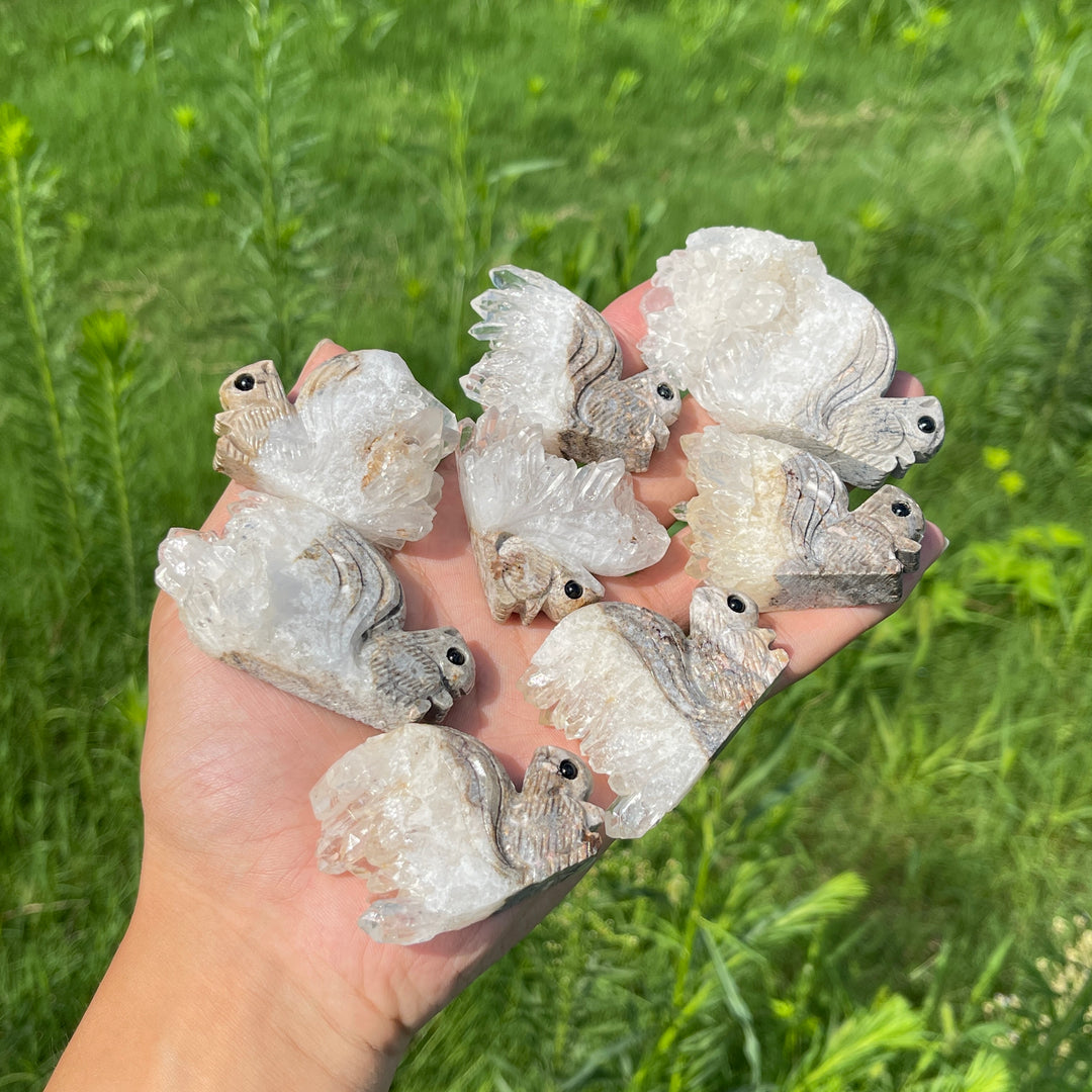 Natural Quartz Cluster Squirrel Carving
