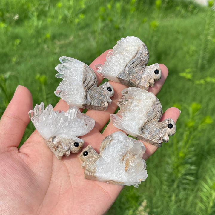 Natural Quartz Cluster Squirrel Carving