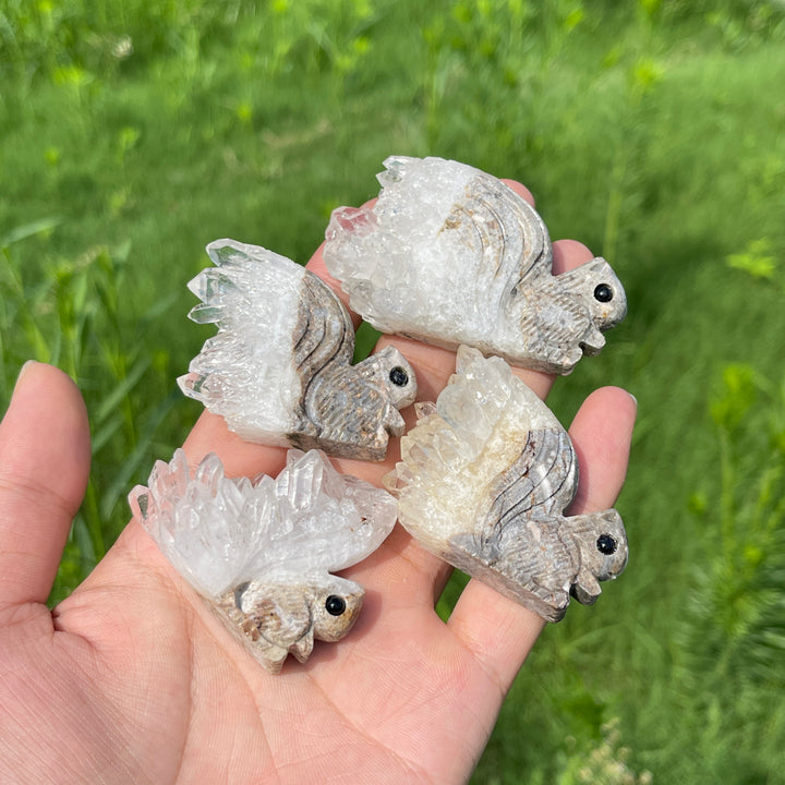 Natural Quartz Cluster Squirrel Carving