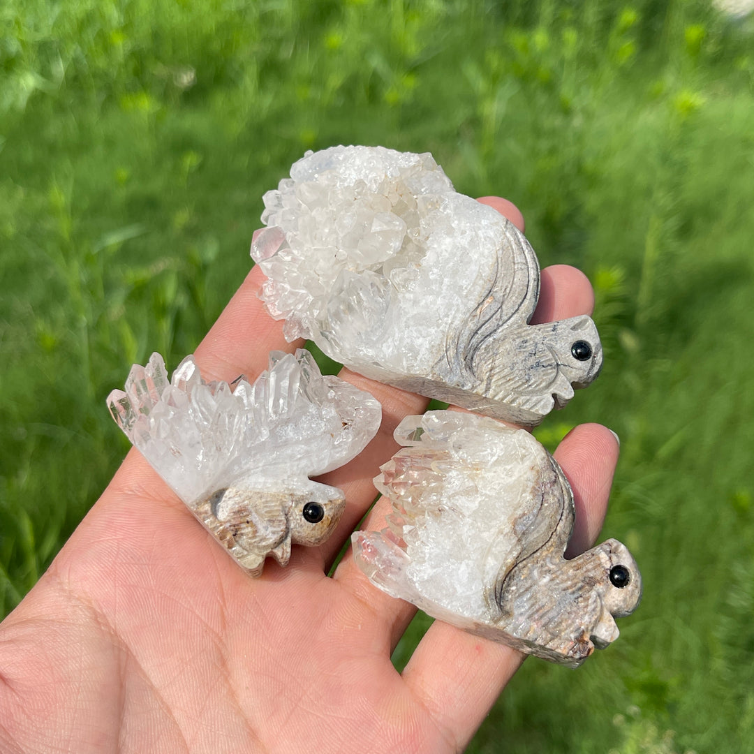 Natural Quartz Cluster Squirrel Carving
