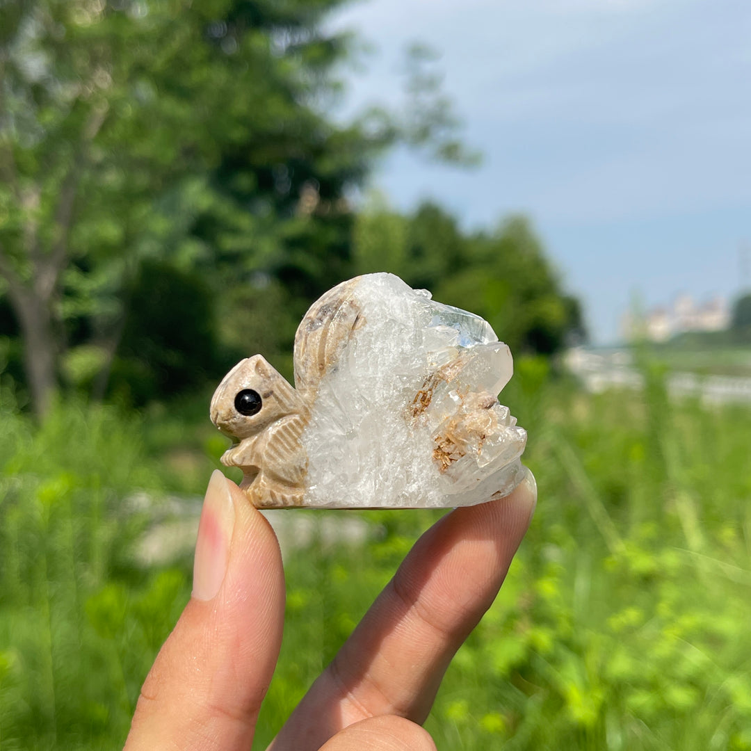 Natural Quartz Cluster Squirrel Carving