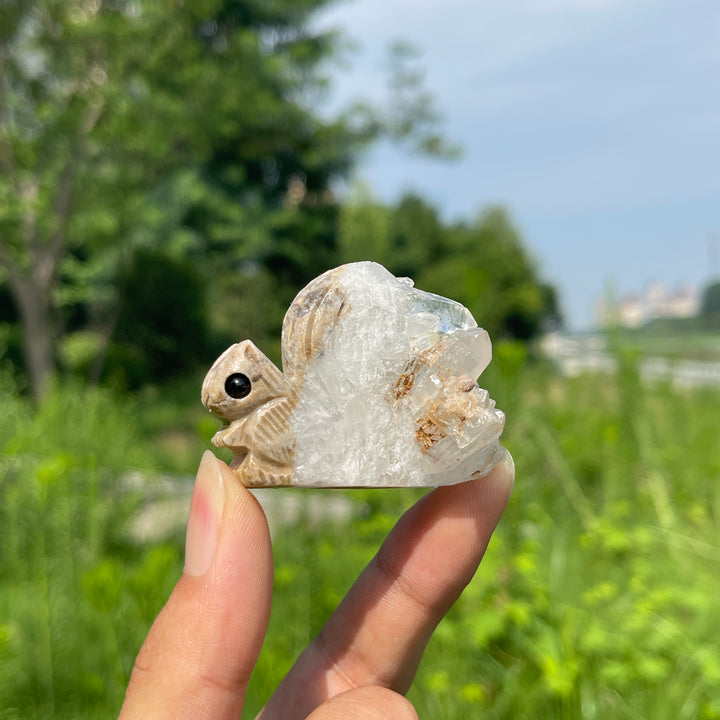 Natural Quartz Cluster Squirrel Carving