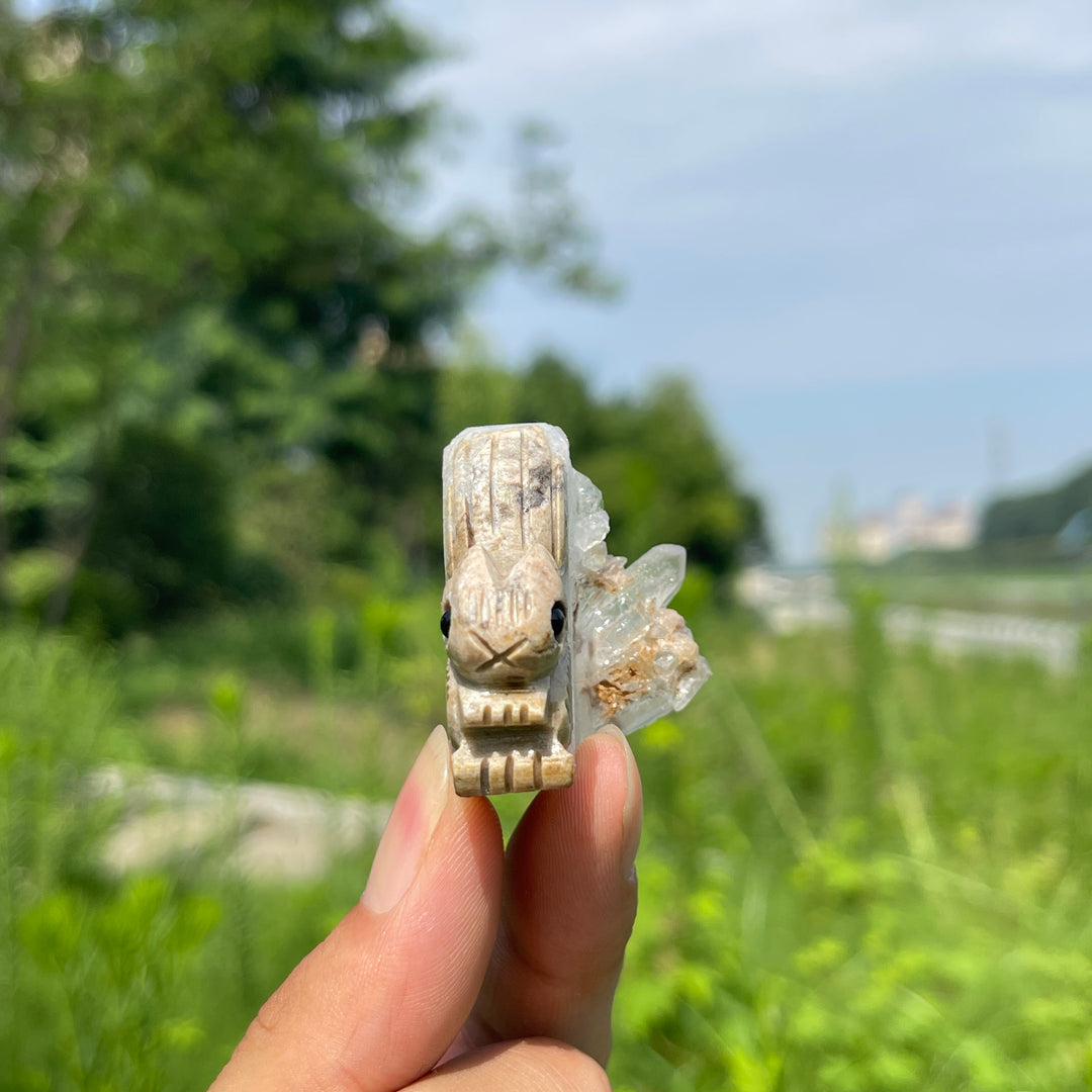 Natural Quartz Cluster Squirrel Carving