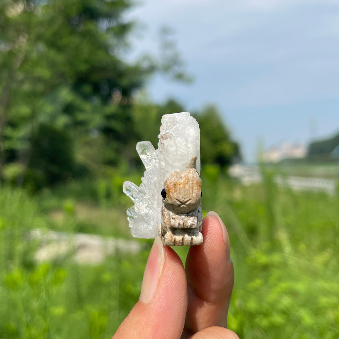 Natural Quartz Cluster Squirrel Carving