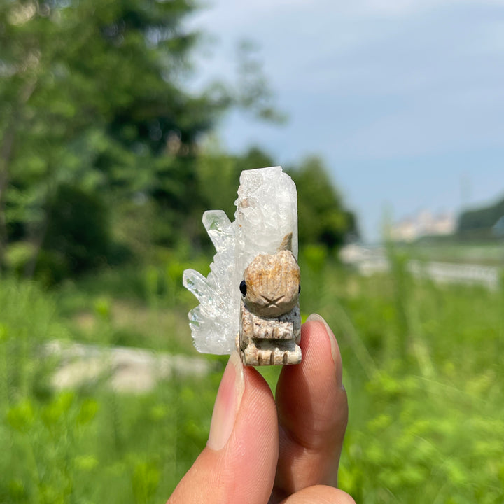 Natural Quartz Cluster Squirrel Carving