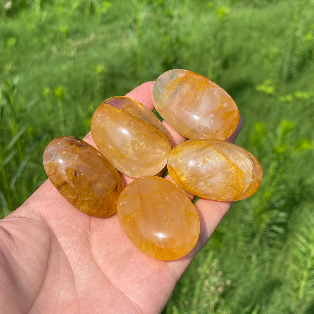 Natural Crystal Golden Healer Palm Stone