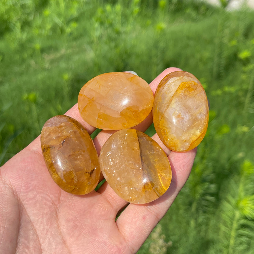 Natural Crystal Golden Healer Palm Stone