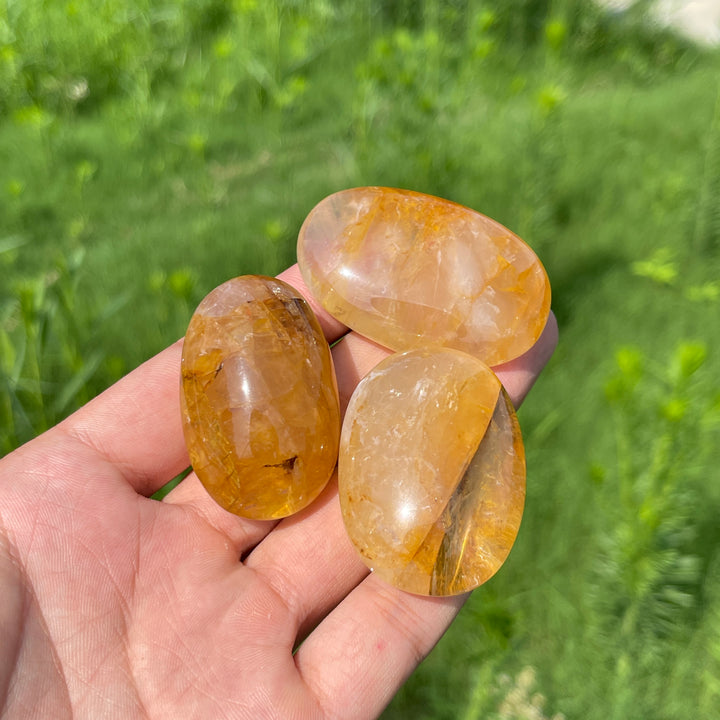 Natural Crystal Golden Healer Palm Stone