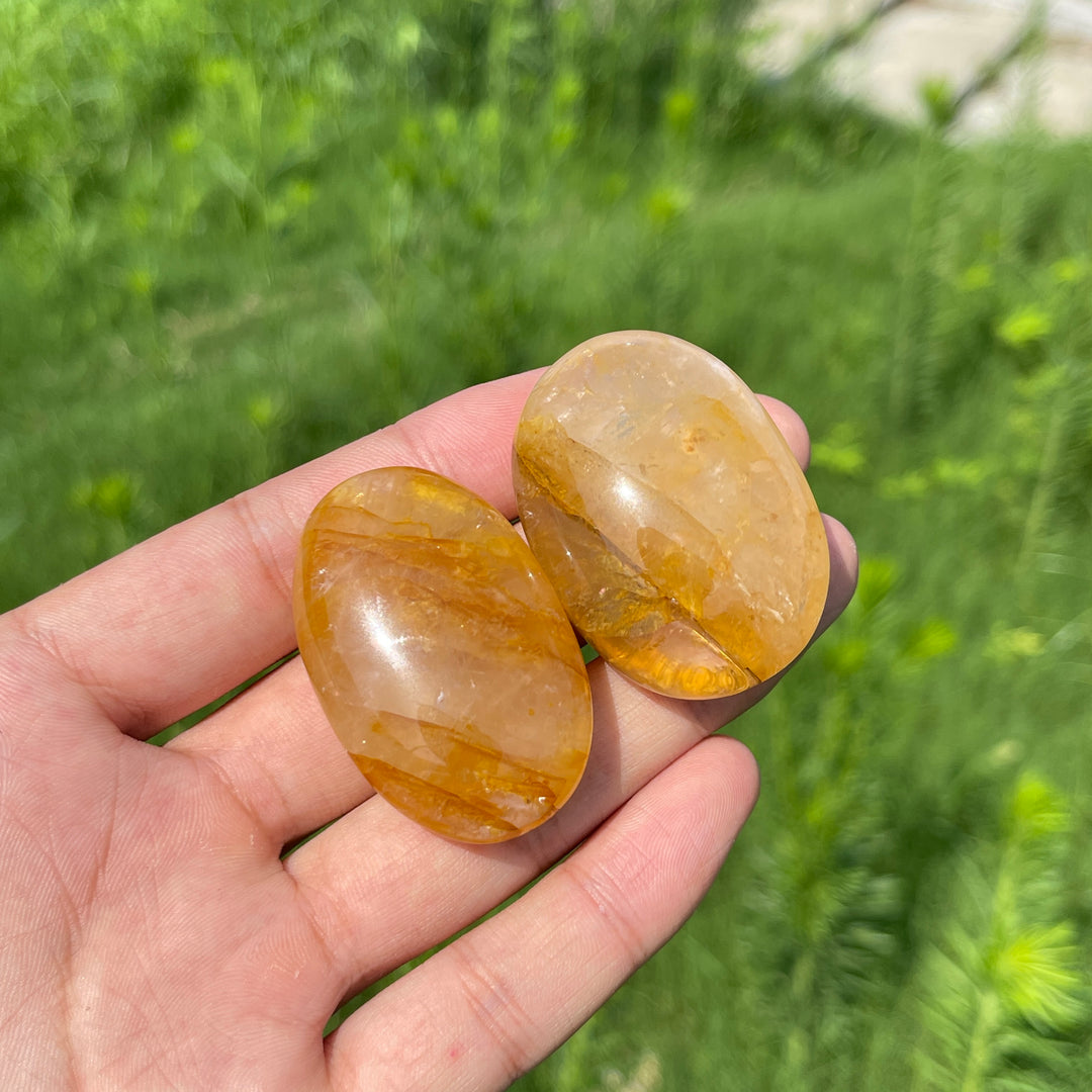 Natural Crystal Golden Healer Palm Stone