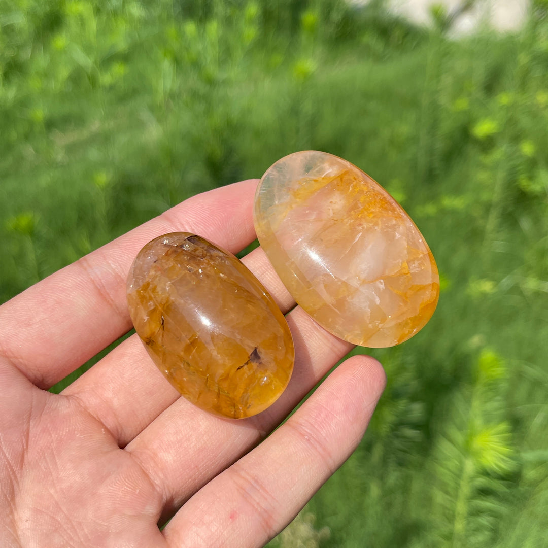 Natural Crystal Golden Healer Palm Stone