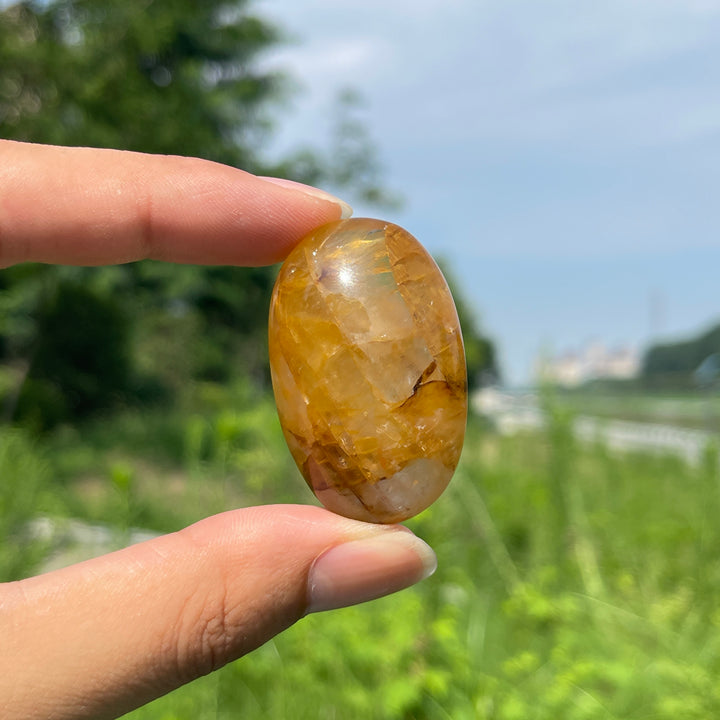 Natural Crystal Golden Healer Palm Stone