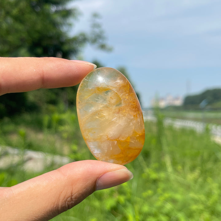 Natural Crystal Golden Healer Palm Stone