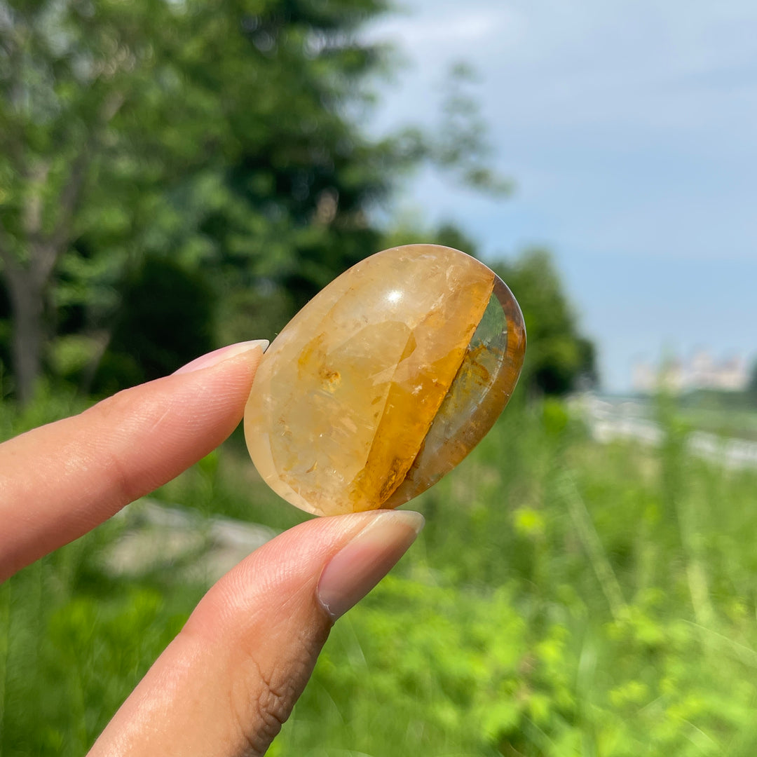 Natural Crystal Golden Healer Palm Stone