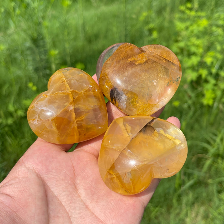 Natural Golden Healer Crystal Heart