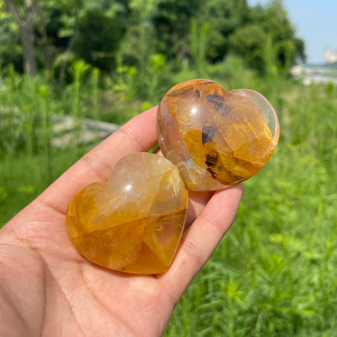 Natural Golden Healer Crystal Heart