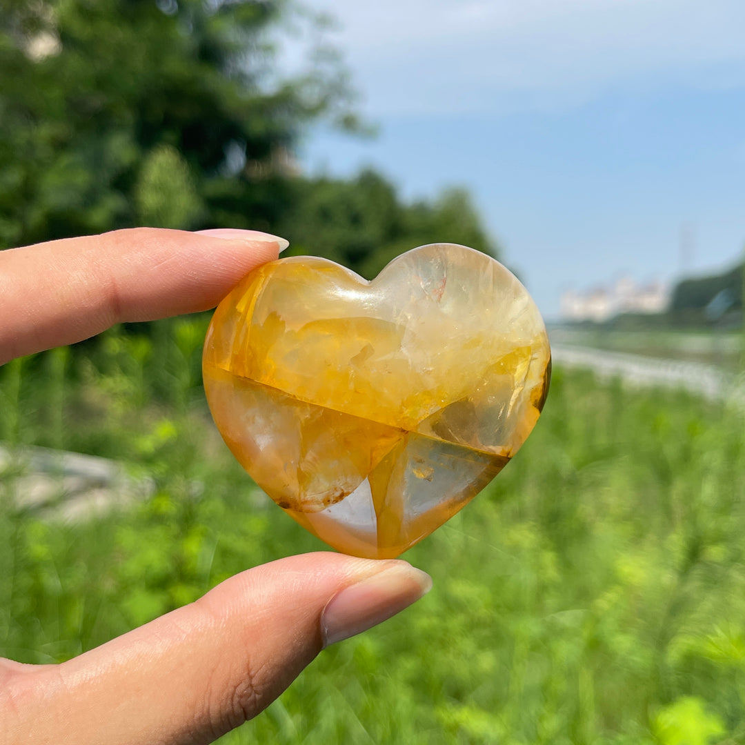 Natural Golden Healer Crystal Heart